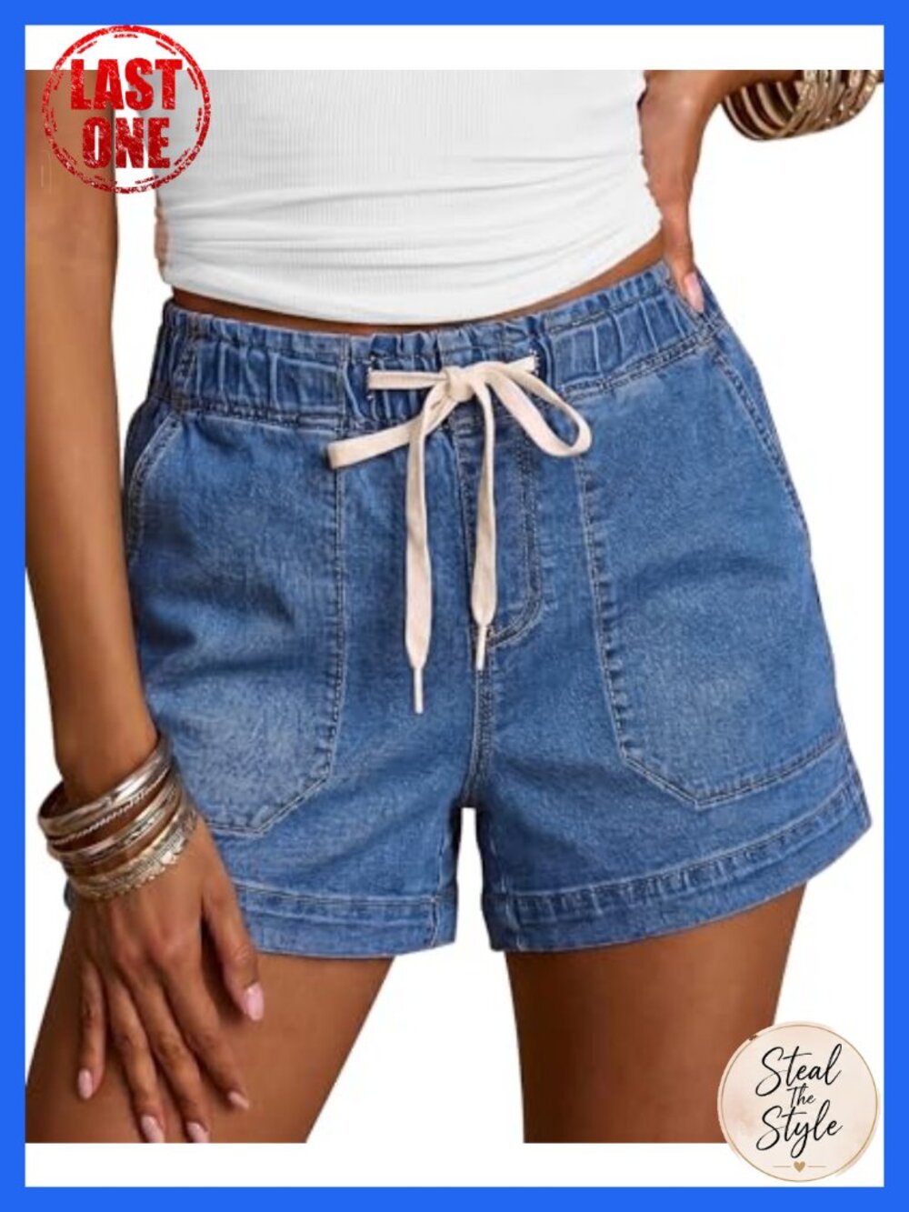 High Waisted Pull On Denim Shorts for Women Stretchy 4" Inseam